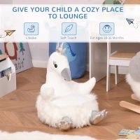 Qaba Stuffed Animal Sofa Armrest Chair Cartoon Storage Bean Bag Chair for Kids with Cute Swan Flannel PP Cotton 22" x 16.5" x 22" White(m-6)