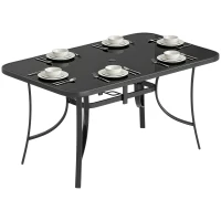 Outsunny Outdoor Dining Table for 6 with Umbrella Hole, Metal Patio Dining Table with Tempered Glass Top(m-9)