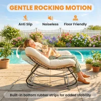 Outsunny Indoor Outdoor Papasan Rocking Chair, Oversized Rocking Egg Chair with Cushion for Garden, Patio, Beige(m-6)