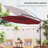 Outsunny 9.7ft Offset Patio Umbrella Garden Hanging Parasol Banana Cantilever Umbrella with Base, Crank, Wine Red(m-5)