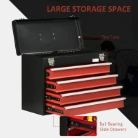 DURHAND Lockable Tool Chest and Tool Box Set of 2, 7 Drawer Tool Cabinet with Wheels, 4 Drawer Portable Tool Chest with Handle for Garage, Factory, Workshop, Red(m-5)