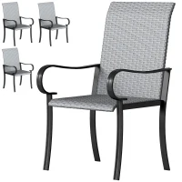 Outsunny Set of 4 Outdoor Wicker Dining Chairs with Armrest, Steel Frame, High Back and Deep Seating, Gray(m-1)