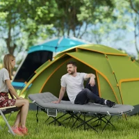 Outsunny 25.6" Wide Folding Bed, Camping Cot for Adults with Mattress, Carry Bag, Storage Pocket, Max Load 330 LBS, Light Grey(m-1)