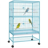 PawHut 52'' Large Rolling Steel Bird Cage Bird House with Rolling Stand, Storage Shelf, Wood Perch, Food Container, Light Blue(m-9)