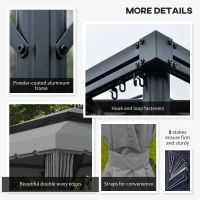 Outsunny 10' x 13' Patio Gazebo w/ Aluminum Frame Double Roof, Outdoor Gazebo Canopy Shelter with Netting & Curtains, Gray(m-6)