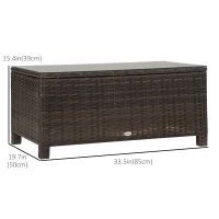 Outsunny Rattan Wicker Coffee Table with Glass Top Outdoor Garden Patio Furniture Brown Tempered(m-3)