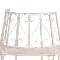 Outsunny Garden Half Round Tree Bench Antique 4-Seat Semi-circular Bench for Backyard, Park, Party, White(m-10)