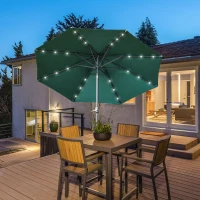 Outsunny 9ft Solar Patio Umbrella Outdoor Sunshade 24 LED Lights Tilt Canopy Green(m-1)