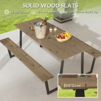 Outsunny 5.7 FT Outdoor Picnic Table with 2" Umbrella Hole, Spruce Wood Dining Table and 795 LBS Benches with Steel Frame, Brown(m-6)