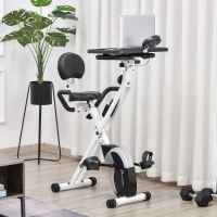 Soozier Stationary Exercise Bike with Adjustable Desktop, Seat Height and Resistance, 3lb Flywheel and Foldable Space-Saving Design, White(m-10)