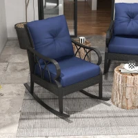 Outsunny 2 Piece Outdoor Wicker Rocking Chairs Rattan Porch Rockers with Cushions, Aluminum Frame for Garden, Patio, Blue(m-9)