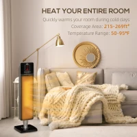 HOMCOM 2-In-1 Electric Space Heater, Oscillating Tower Heater for Indoor Use, with 3 Modes, 8H Timer, Remote, Tip-Over and Overheat Protection, 750W / 1500W, Black(m-13)