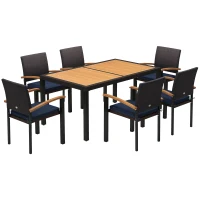 Outsunny Patio Table and Chairs Outdoor Dining Set w/ Acacia Wood Table Top, Cushions, for Backyard, Balcony, Garden, Black(m-11)