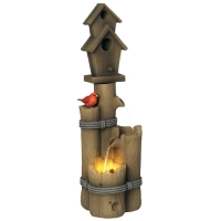 Outsunny Outdoor Fountain with Birdhouse, Cascading Garden Waterfall Bird Bath with 3-Tier Rustic Tree Trunk / Log Design, Brown