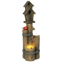 Outsunny Outdoor Fountain with Birdhouse, Cascading Garden Waterfall Bird Bath with 3-Tier Rustic Tree Trunk / Log Design, Brown(m-1)