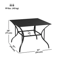 Outsunny Outdoor Dining Table for Four, Patio Table with Parasol Hole, Square Garden Table with Slatted Metal Plate Top, for Backyard, Poolside, Black(m-3)