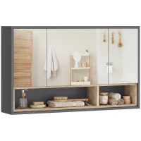 HOMCOM Wall Mounted Bathroom Medicine Cabinet with Mirror and Shelves, Grey(m-13)