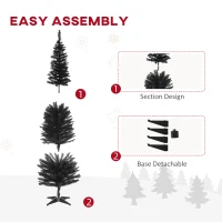 HOMCOM 6' Artificial Pencil Christmas Tree, Slim Xmas Tree with 390 Realistic Branch Tips and Plastic Stand, Black(m-7)
