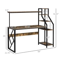 HOMCOM 59" Computer Desk with Storage Shelves, Study Writing Table for Home Office, Industrial Modern Workstation, Rustic Brown(m-3)