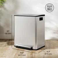 HOMCOM 2 x 6.6 Gallon Dual Trash Can with Removable Inner Buckets and Handles for Kitchen, Office, Bathroom, Silver(m-3)
