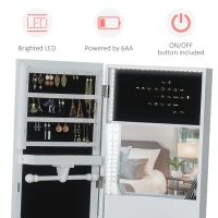 HOMCOM Jewellery Cabinet with Full-Length Mirror, Standing Jewelry Armoire with LED Light, White(m-4)