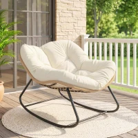 Outsunny Indoor Outdoor Papasan Rocking Chair, Oversized Rocking Egg Chair with Cushion for Garden, Patio, Beige(m-2)
