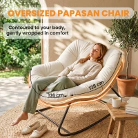 Outsunny Indoor Outdoor Papasan Rocking Chair, Oversized Rocking Egg Chair with Cushion for Garden, Patio, Beige(m-4)