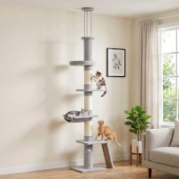 PawHut 90.6" -102.4" Floor-to-Ceiling Cat Tree Adjustable Height with 3-Rod Support, 5-Level Cat Tower, Light Gray(m-10)