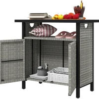 Outsunny Outdoor Pool Towel Storage Cabinet Organizer, Outdoor Bar Table with Shelf and Cabinet, Pool Towel Holder Pool Valet with Weather-Resistant PE Rattan and Steel Frame, Gray(m-1)