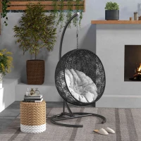 Outsunny Hanging Hammock Chair Stand with Round Base, Heavy Duty Hammock Stand Only with 330 lbs. Capacity, Black(m-1)