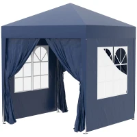 Outsunny 6.6'x6.6' Pop Up Canopy Tent with Sidewalls, Instant Sun Shelter Camping Gazebo with Carry Bag, Blue(m-2)