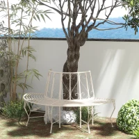 Outsunny Garden Half Round Tree Bench Antique 4-Seat Semi-circular Bench for Backyard, Park, Party, White(m-8)