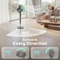 HOMCOM 20dB Silent Standing Fan, Oscillating Fan with 12 Speeds, LED Light, WiFi & Remote Control, 12H Timer(m-7)