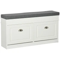 HOMCOM Modern Shoe Storage Bench, Entry Way Bench with Cushion, 2 Drawers, Storage Ottoman Bench, Holds 8 Pairs, White(m-1)