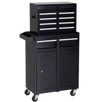 DURHAND Rolling Tool Cabinet 2 in 1 Top Chest Storage Box 5 Drawers with Pegboard and Adjustable Shelf, Black(m-2)