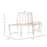 Outsunny Garden Half Round Tree Bench Antique 4-Seat Semi-circular Bench for Backyard, Park, Party, White(m-3)