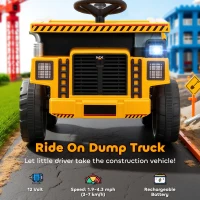Qaba Kids Electric Car, Ride On Dump Truck, 12V Ride On Toy with Electric Dump Bed and Remote Control, Yellow(m-4)