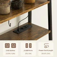 HOMCOM Industrial Kitchen Shelves with Charging Station and LED Lights, Kitchen Storage Rack with Barn Door, Rustic Brown(m-6)