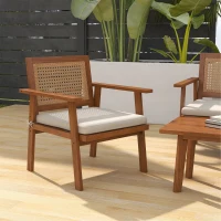 Outsunny 4 Pcs Patio Furniture Set Wicker Furniture Set w/ Seat Cushions with Loveseat Sofa, Seat Cushions for Garden, Backyard(m-7)