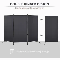 HOMCOM 6' 3 Panel Room Divider, Double Hinged Folding Wall Divider, Indoor Privacy Screen for Home Office,  Charcoal Grey(m-4)