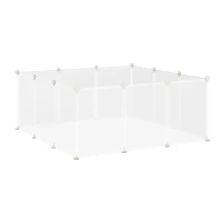 PawHut Pet Playpen DIY Small Animal Cage Open Enclosure Portable Plastic Fence 12 Panels for Guinea Pig Hedgehog White, 18" x 14"(m-12)