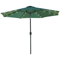 Outsunny 9ft Solar Patio Umbrella Outdoor Sunshade 24 LED Lights Tilt Canopy Green(m-2)