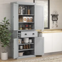 HOMCOM 72" Traditional Freestanding Kitchen Pantry Cabinet Cupboard with Doors and 3 Adjustable Shelves, Gray(m-16)