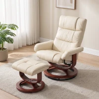 HOMCOM Swivel Recliner with Ottoman Massage, Recliner Chair and Ottoman, Faux Leather Reclining Chair with Remote, Cream White(m-10)