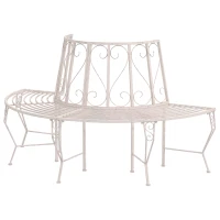 Outsunny Garden Half Round Tree Bench Antique 4-Seat Semi-circular Bench for Backyard, Park, Party, White(m-2)