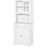 HOMCOM Freestanding 67" Kitchen Buffet with Hutch, Pantry Cabinet with Microwave Stand, Adjustable Shelf, 2 Drawers, Cupboard, White(m-11)