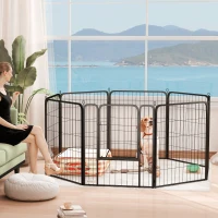PawHut 31.5" Dog Playpen Indoor Outdoor, Portable Foldable 8 Panels Pet Playpen with Door & Strap for Medium Dogs(m-8)