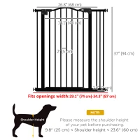 PawHut Extra Tall Dog Gate with Door, Pressure Fit, Auto Close, Double Locking for Doorways Hallways Stairs, 29"-34", Black(m-3)