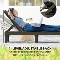 Outsunny Outdoor Lounge Chair Set of 2, Waterproof Resin Lounge Chairs with 4-Position Adjustable Backrest for Backyard, Black(m-4)