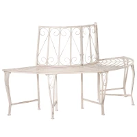 Outsunny Garden Half Round Tree Bench Antique 4-Seat Semi-circular Bench for Backyard, Park, Party, White(m-11)